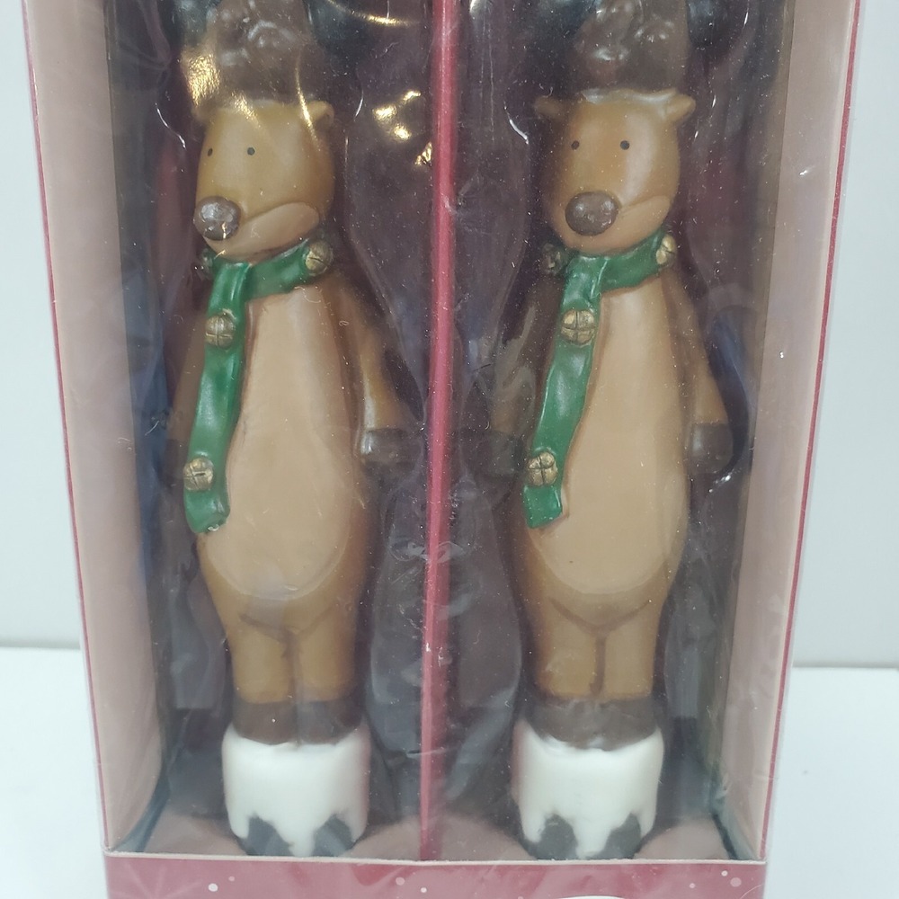 Set of 2 Russ Berrie Handpainted Santa & Reindeer Taper Christmas Candles NEW - Picture 3 of 6